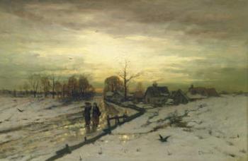 Snow Scene: Sunset, 19th century (oil on canvas) | Obraz na stenu