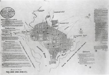 Plan of Washington D.C., pub. in 'Gazette of the United States', Philadelphia, January 4th 1792 (engraving) (b&w photo) | Obraz na stenu