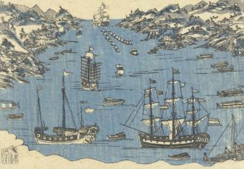 Bunkindo print of foreign ships in the port of Nagasaki, 1800-50 (woodblock print) | Obraz na stenu