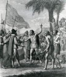 An Indian Cacique of the island of Cuba addressing Columbus (1451-1500) concerning a future state, frontispiece to 'The History, Civil and Commercial of the British Colonies in the West Indies' by Bryan Edwards, engraved by Bartolozzi, published 1794 (eng | Obraz na stenu