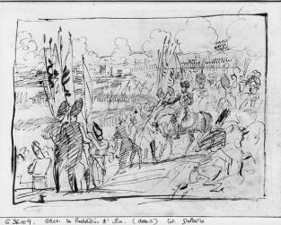 Napoleon I receiving General Mack at the surrender of Ulm on 20th October 1805 (pen & ink on paper) | Obraz na stenu