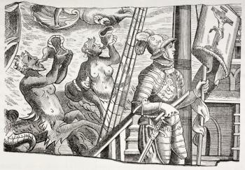 Christopher Columbus aboard his ship the Santa Maria on his first voyage to the New World, from 'Les Arts au Moyen Age', published 1873 (litho) | Obraz na stenu