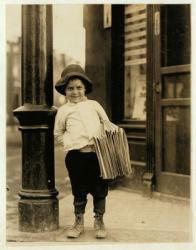6 year old newsboy, known as Little Fattie and only 3 ft 4 ins tall, has been working for a year in St. Louis, Missouri, 1910 (b/w photo) | Obraz na stenu