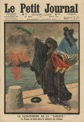 Catastrophe of the pre-dreadnought battleship 'Liberte', France in mourning for the victims, front cover illustration from 'Le Petit Journal', supplement illustre, 8th October 1911 (colour litho) | Obraz na stenu