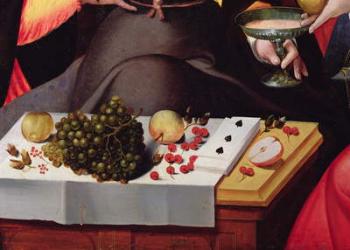 Scene Galante at the Gates of Paris, detail of fruits, playing cards and a goblet (oil on canvas) (detail of 216104) | Obraz na stenu