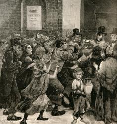 Relief of the Unemployed in London: Giving Out Soup Tickets, from 'The Illustrated London News', 13th March 1886 (engraving) | Obraz na stenu