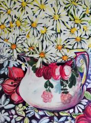 Marguerites in a 30s Jug,2001, (watercolour) | Obraz na stenu