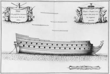 Profile of an entirely planked vessel, illustration from the 'Atlas de Colbert', plate 35 (pencil & w/c on paper) (b/w photo) | Obraz na stenu