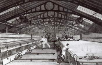 Interior of a Cotton Mill (engraving) (b&w photo) | Obraz na stenu