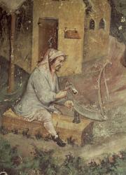 The Month of July, detail of a peasant sharpening his scyte, c.1400 (fresco) | Obraz na stenu