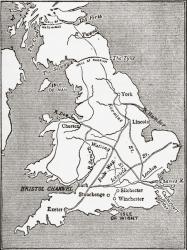 Map showing the Roman roads in Britain. Illustrated Easy Stories from English History. | Obraz na stenu