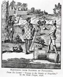 Spaniard Bartering with Natives of Patagonia, from de Gennes' 'Voyage to the Straits of Magellan', by the Sieur Froger, 1698, from 'The Romance of the River Plate', Vol. I, by W. H. Koebel, 1914 (engraving) | Obraz na stenu