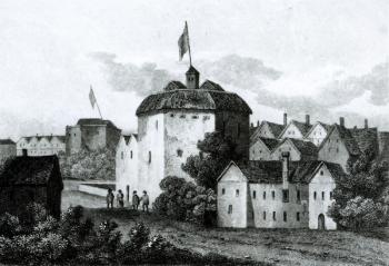 The Globe Theatre on the Bankside as it appeared in the reign of James I (1566-1625) 1672 (engraving) (b/w photo) | Obraz na stenu