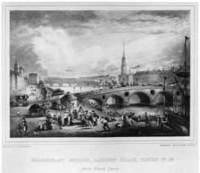 Broomielaw Bridge, Carlton Place, Clyde St., Glasgow, engraved by Joseph Swan, 1830 (engraving) | Obraz na stenu