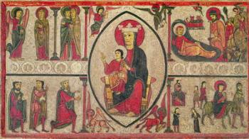 Altar Frontal from the Church of Santa Maria de Cardet, Vall de Boi, Spain, depicting the Madonna and four scenes from her life, 1150-1200 (tempera on panel) (see also 498165) | Obraz na stenu