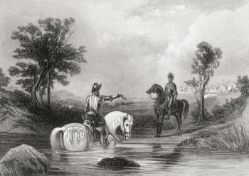 The meeting of the Earl of Essex and the Earl of Tyrone in County Louth, Ireland in 1599, from 'The History of Ireland' by Thomas Wright, published c.1854 (engraving) | Obraz na stenu