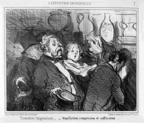 'Stupefaction, Compression and Suffocation, First Impressions at the Paris Universal Exhibition', cartoon from the 'Exposition Universelle' series, published in 'Le Charivari', 24 May, 1855 (litho) | Obraz na stenu