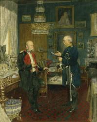 Bismarck with Emperor Wilhelm I in a room in the Unter den Linden palace, Berlin (w/c on paper) | Obraz na stenu