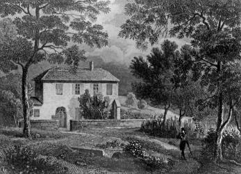 Les Charmettes House of Madame de Warens (1699-1762) near Chambery, where Rousseau (1712-78) stayed (engraving) (b/w photo) | Obraz na stenu