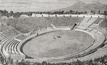 The Amphitheatre, Pompeii, Naples, Italy in the late 19th century. From Italian Pictures by Rev. Samuel Manning, published c.1890. | Obraz na stenu