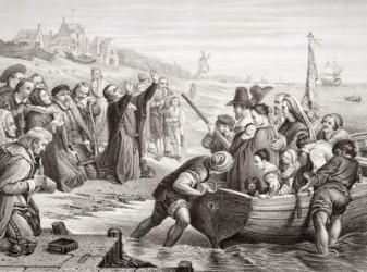 Departure of the Pilgrim fathers from Delft Haven in July 1620, from 'Illustrations of English and Scottish History' Volume I (engraving) | Obraz na stenu