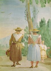 Two Peasant Women and a Child Seen from Behind, from the 'Foresteria' (Guesthouse) 1757 (fresco) | Obraz na stenu