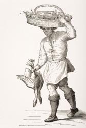 The Poultry Dealer, after a 16th century woodcut by Cesare Vecellio (1521-1601) from 'Le Moyen Age et La Renaissance' by Paul Lacroix (1806-84) published 1847 (litho) | Obraz na stenu