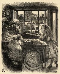 Alice and the Knitting Sheep, illustration from 'Through the Looking Glass' by Lewis Carroll (1832-98) first published 1871 (litho) | Obraz na stenu