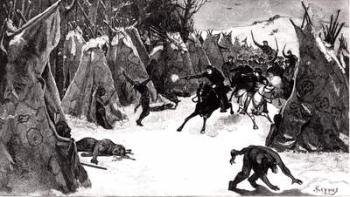 The Battle of the Washita, November 1868, from 'Life on the Plains' (engraving) (b&w photo) | Obraz na stenu