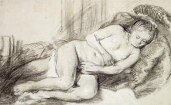 Reclining Female Nude (black chalk and bodycolour on paper) | Obraz na stenu