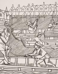 Toll Under the Bridges of Paris, after a woodcut in 'Ordonnances de la Prevoste des Marchands de Paris', 1500, from 'Le Moyen Age et La Renaissance' by Paul Lacroix (1806-84) published 1847 (litho) | Obraz na stenu