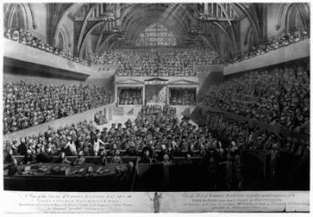 The Trial of Warren Hastings before the Court of Peers in Westminster Hall in 1788, 1789 (engraving) (b/w photo) | Obraz na stenu