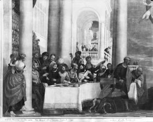 The Meal at the House of Simon the Pharisee, detail of the left hand side, 1570 (oil on canvas) (b/w photo) | Obraz na stenu