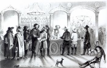 The Bar of a Gambling Saloon (engraving) (b&w photo) | Obraz na stenu