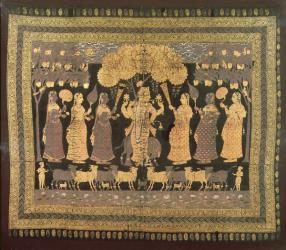 Krishna and his Gopis (opaque w/c, gold, and silver on dyed cotton) | Obraz na stenu