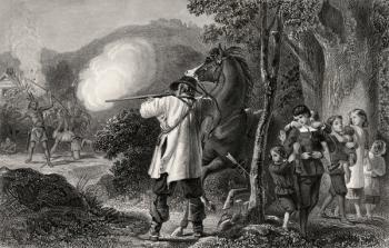 The Escape of the Dunstan family c.1697. From a 19th century print engraved by J C Armytage E H Corbould | Obraz na stenu