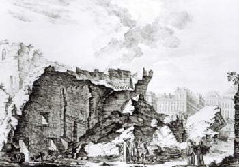 Tower of San Roque, Lisbon after the earthquake of 1755 (engraving) (b/w photo) | Obraz na stenu