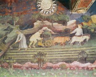 The Month of September, detail of ploughing, c.1400 (fresco) | Obraz na stenu