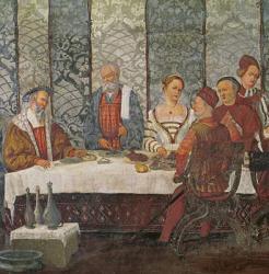 Banquet Given by Bartolomeo Colleoni for King Christian I of Denmark, 1520-30 (fresco) (detail of 154940) | Obraz na stenu