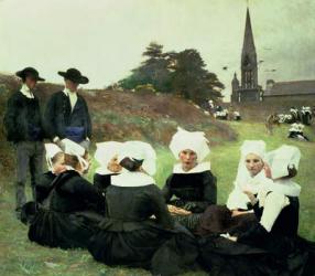 Breton Women Sitting at a Pardon (oil on canvas) | Obraz na stenu