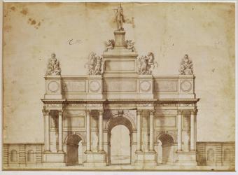 Proposal for the Arc de Triumphe, rue Saint-Antoine, Paris, c.1668 (pen and brown ink on paper) | Obraz na stenu