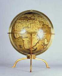 Terrestrial globe, one of a pair known as the 'Brixen' globes, c.1522 (pen & ink, w/c & gouache on wood) | Obraz na stenu