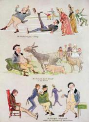 Cartoons of Mr. Pickwick from 'Holly Leaves', Christmas Number of the Illustrated Sporting and Dramatic News, 1934 (colour lithograph) | Obraz na stenu