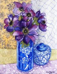 Anemones in a Blue and White Vase with Pot and Textiles 2012 (w/c on paper) | Obraz na stenu