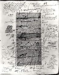 Page from one of Balzac's works with handwritten corrections (pen & ink on paper) (b/w photo) | Obraz na stenu