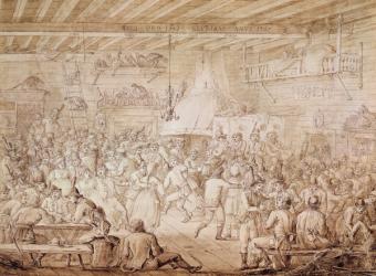 Kosciuszko's troops entertained at the inn, 1797 (pen & ink on paper) | Obraz na stenu