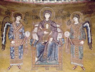 The Virgin and Child enthroned between two angels, from the apse (mosaic) | Obraz na stenu