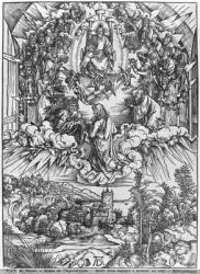 Scene from the Apocalypse, St. John before God the Father and the Twenty-Four Elders, German edition, 1498 (woodcut) (b/w photo) | Obraz na stenu