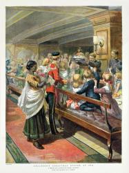 Children's Christmas Dinner at Sea from the Graphic Christmas Number, 1889 (colour litho) | Obraz na stenu