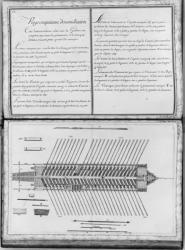 Plan of a galley, twenty-fifth demonstration, plate 26, illustration from 'Demonstrations de toutes les pieces de bois, cloux et ferremens qui entrent dans la construction d'une galere...' (pencil & w/c on paper) (b/w photo) | Obraz na stenu